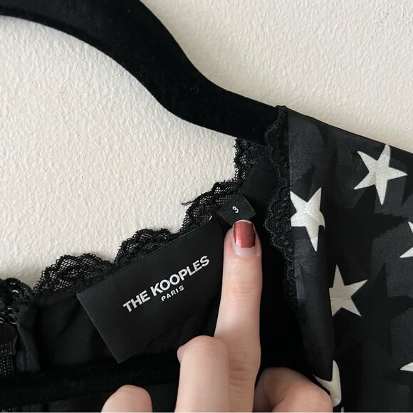 The Kooples Star Boulevard Lace Trim Black Satin Mini Dress - Picture 7 of 10